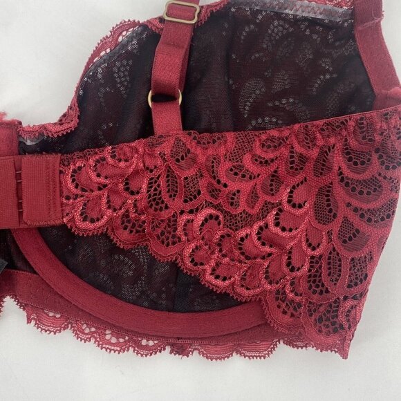 Bezier Size 34E Gramercy Lace Underwire Bra Burgundy Semi Sheer TR11142LF2 - Picture 7 of 11
